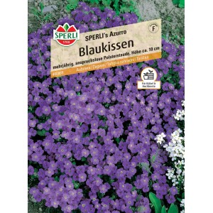Samenpackung Sperli Blaukissen Azurro: Lila Blaukissen (Aubrieta Hybrida) mit dichten, lila Blüten.