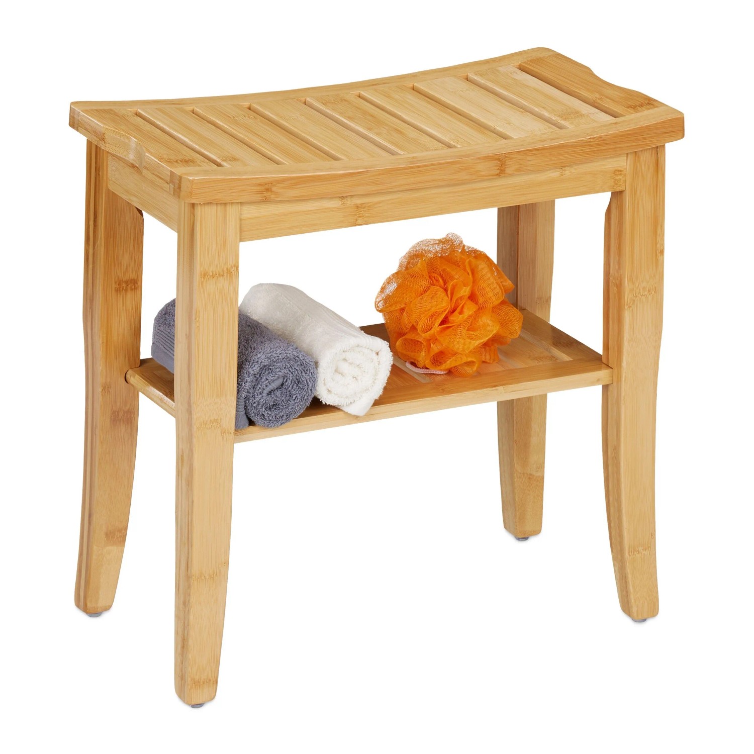Relaxdays Badhocker Bambus Natur Mit Ablagefläche Antirutsch 45,5 cm x 48 cm x 25 cm 4 kg