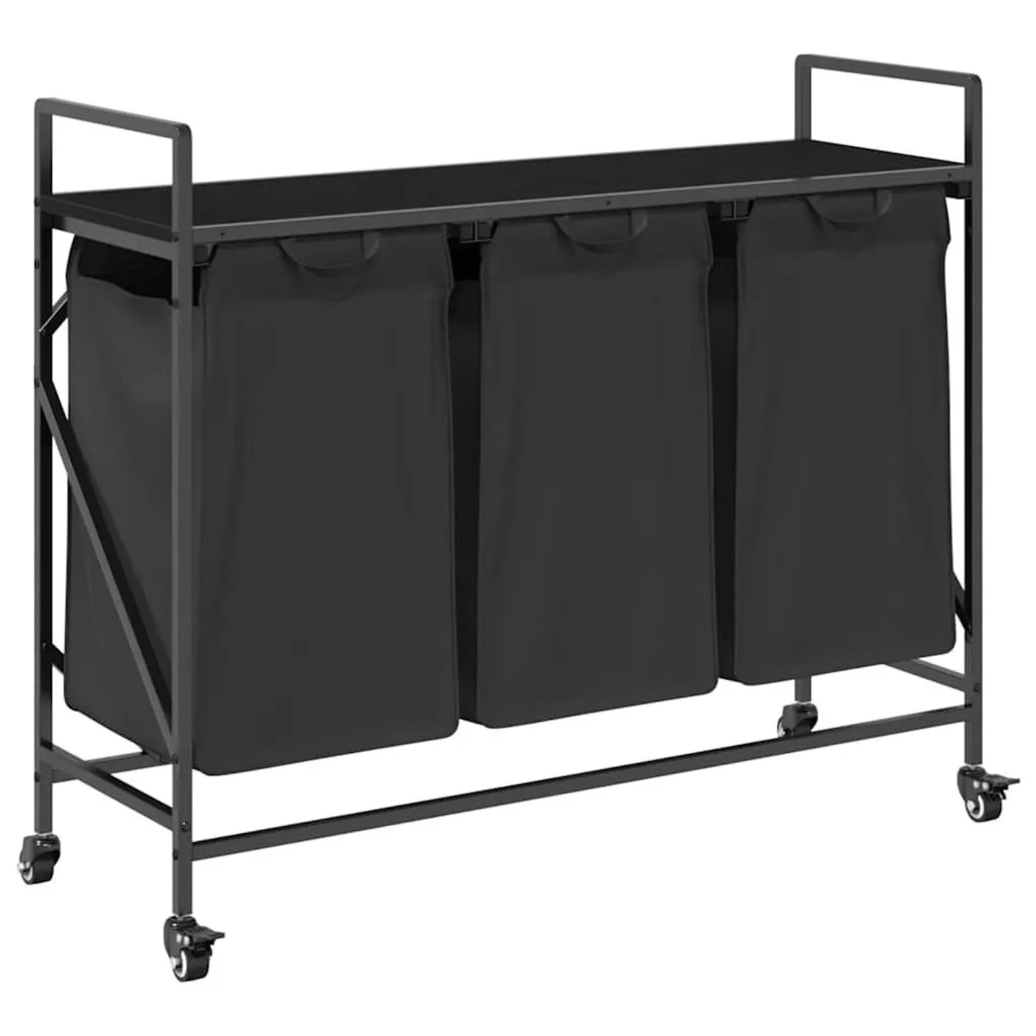 vidaXL Wäschekorb 3 Fächer mit Rädern Schwarze Eiche 859090