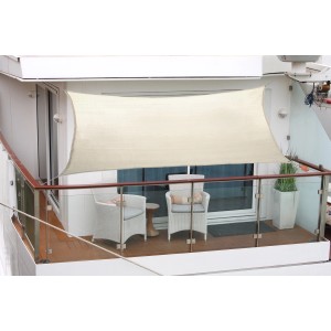 Floracord Balkonsonnensegel in Elfenbein, 270x140 cm, montiert auf einem Balkon.