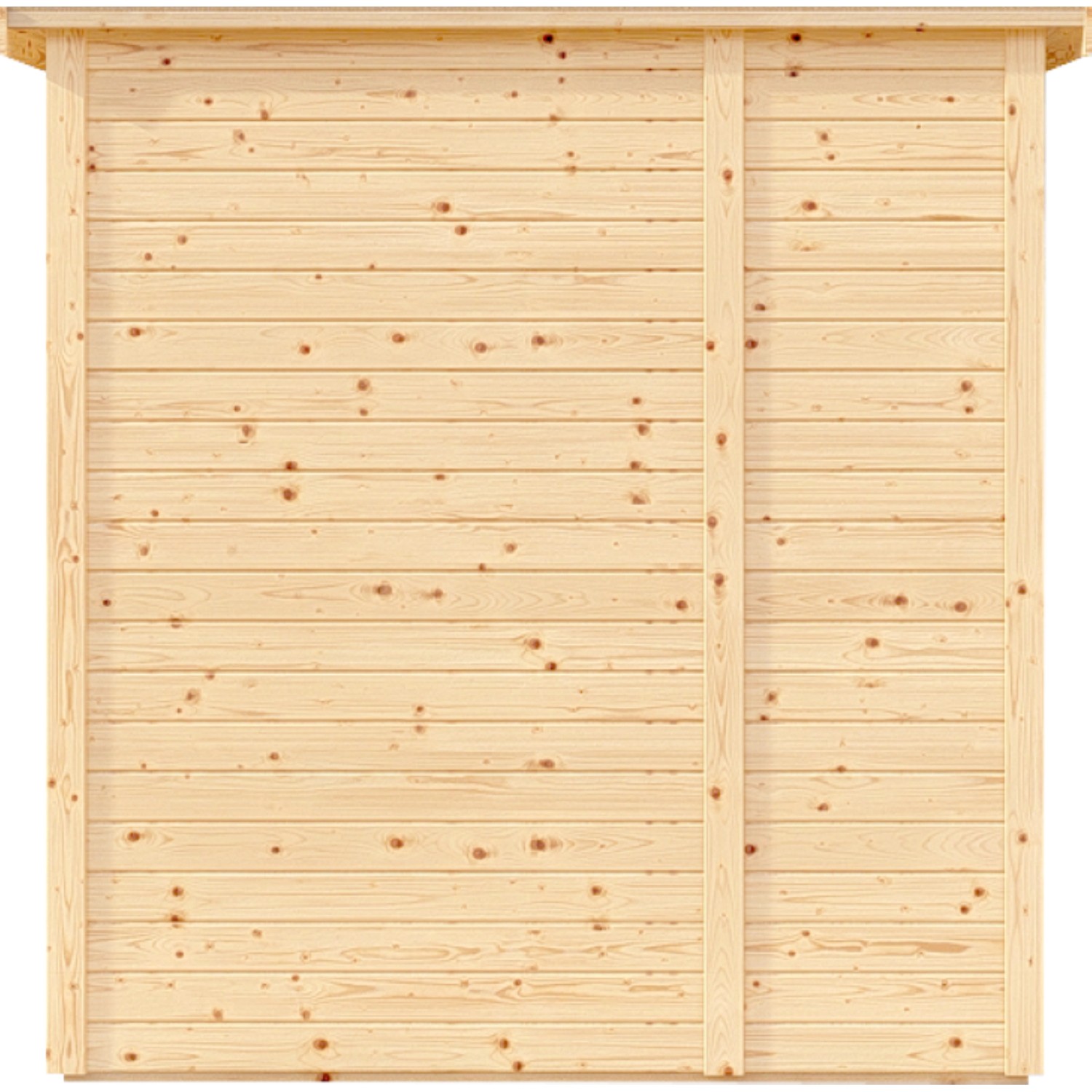 Detailansicht Gartenhaus Amrum 2 aus Holz, naturbelassen, mit Nut- und Federbrettern.