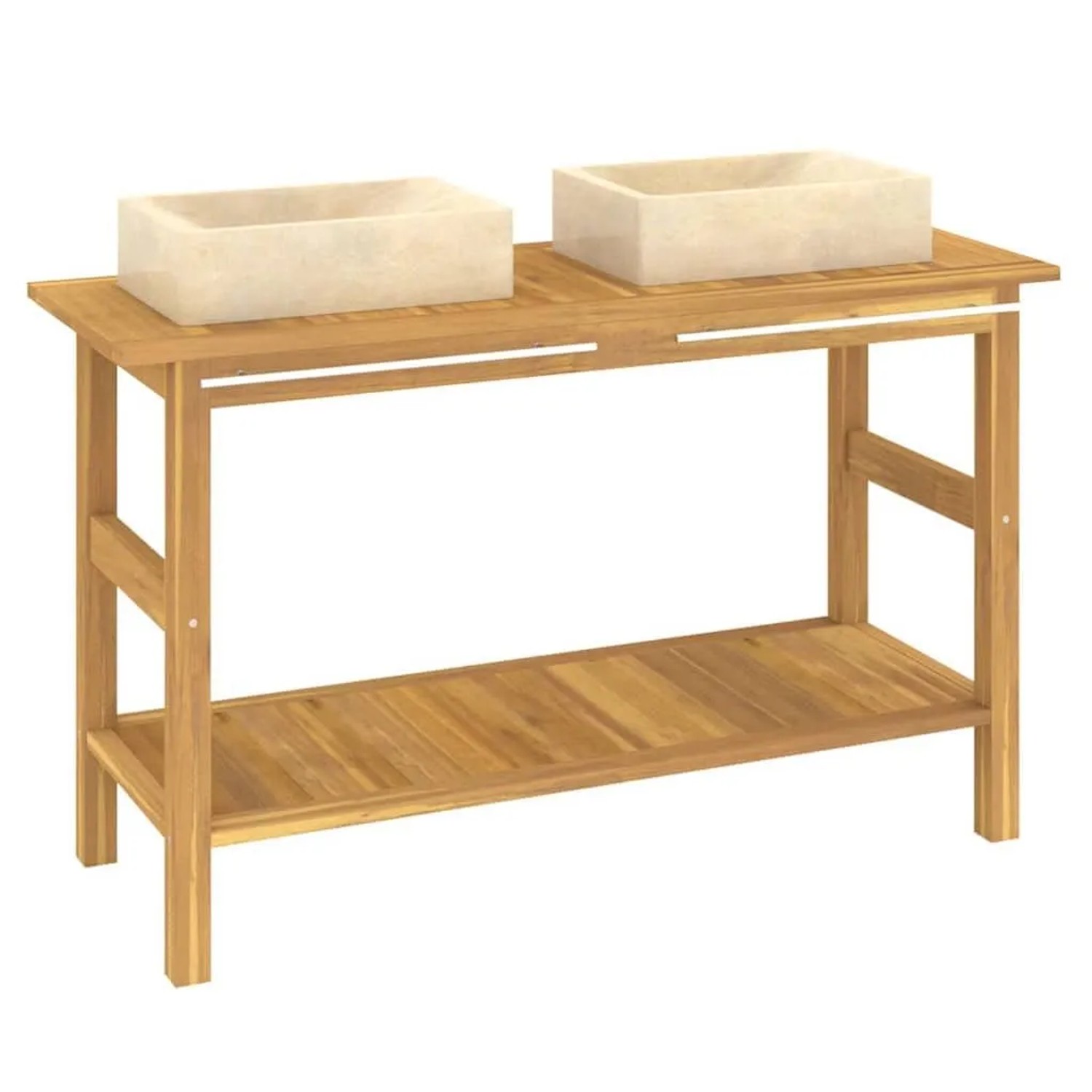 vidaXL Waschtisch mit Creme Marmorbecken Massivholz Teak 3096578