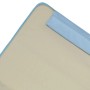 Detailansicht: Beige Furnicato Strandmatte mit blauem Kissen und Rand. Faltbare Sonnenliege.