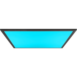 Schwarzes LED-Panel Abie 60x60 cm mit RGB-Farbsteuerung, leuchtend blau.