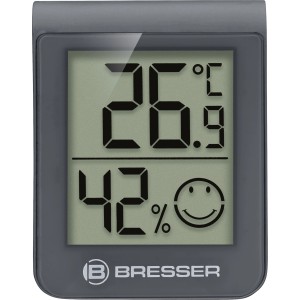Graues BRESSER HumiTemp Thermo-Hygrometer mit Anzeige von Temperatur (26.9°C) und Luftfeuchtigkeit (42%).