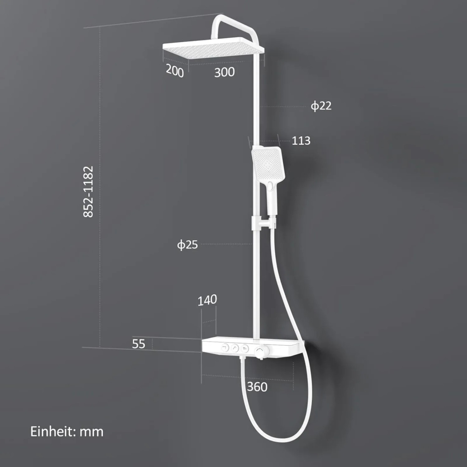 EMKE Duschsystem Mit Thermostat – Regendusche, Handbrause Mit 3 Strahlarten, Verchromt, Höhenverstellbar
