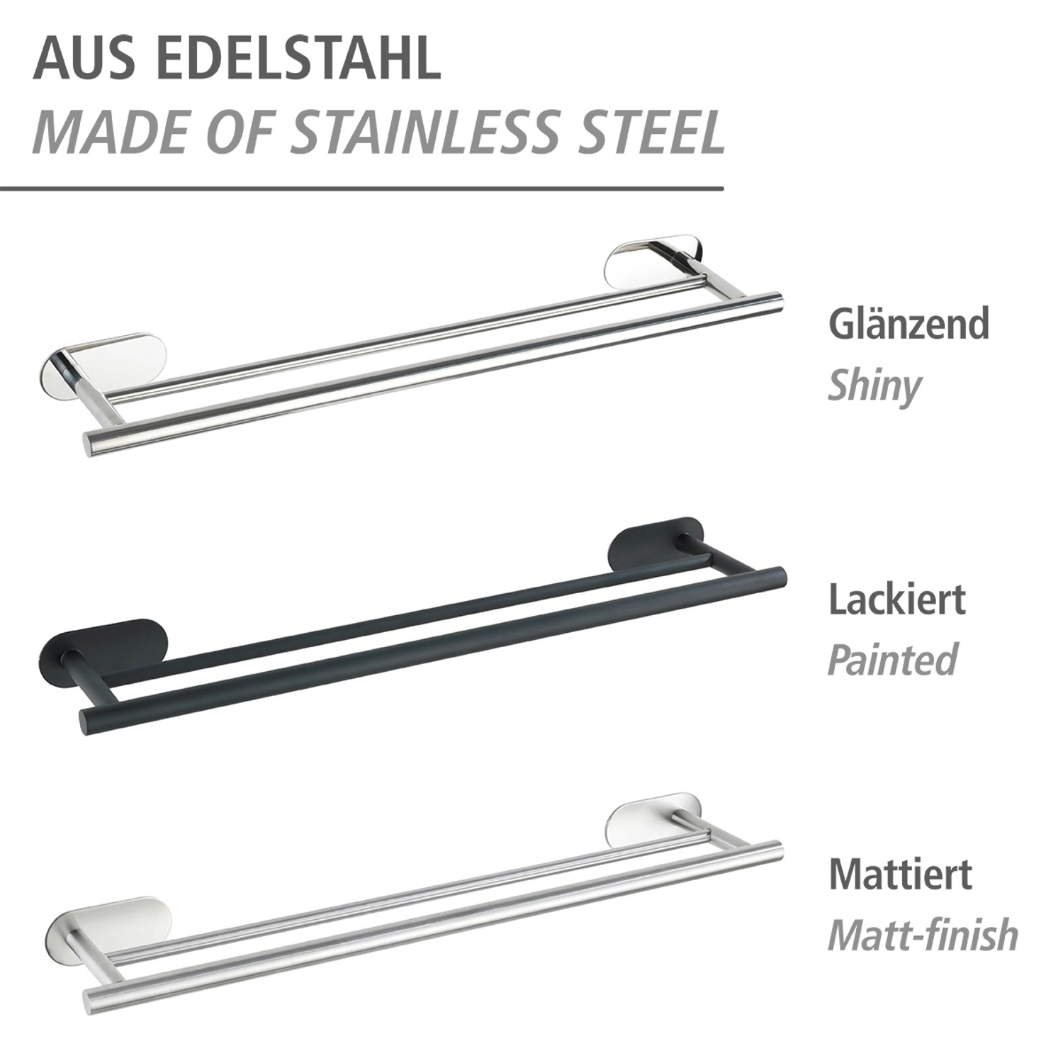 Wenko Badetuchstange Orea Shine Duo: Edelstahl Handtuchhalter mit zwei Stangen in verschiedenen Ausführungen.