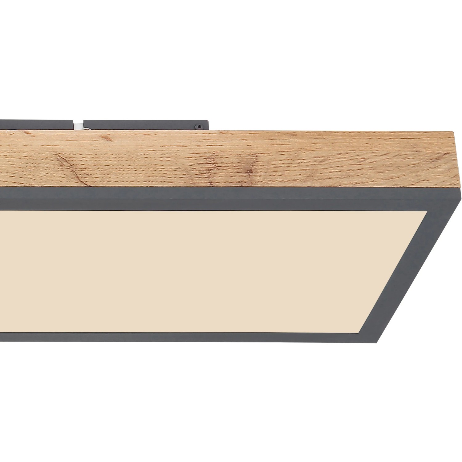 Globo LED-Deckenleuchte Doro, 24W, Holzoptik mit graphitfarbenem Rahmen.