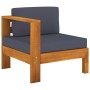Gartenmöbel: Akazienholz Lounge-Sessel mit dunkelgrauen Auflagen aus dem vidaXL 9-tlg Set.