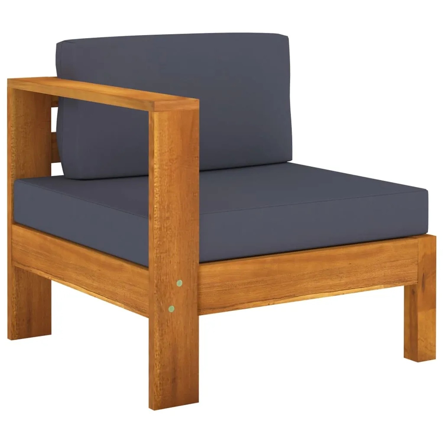 Gartenmöbel: Akazienholz Lounge-Sessel mit dunkelgrauen Auflagen aus dem vidaXL 9-tlg Set.