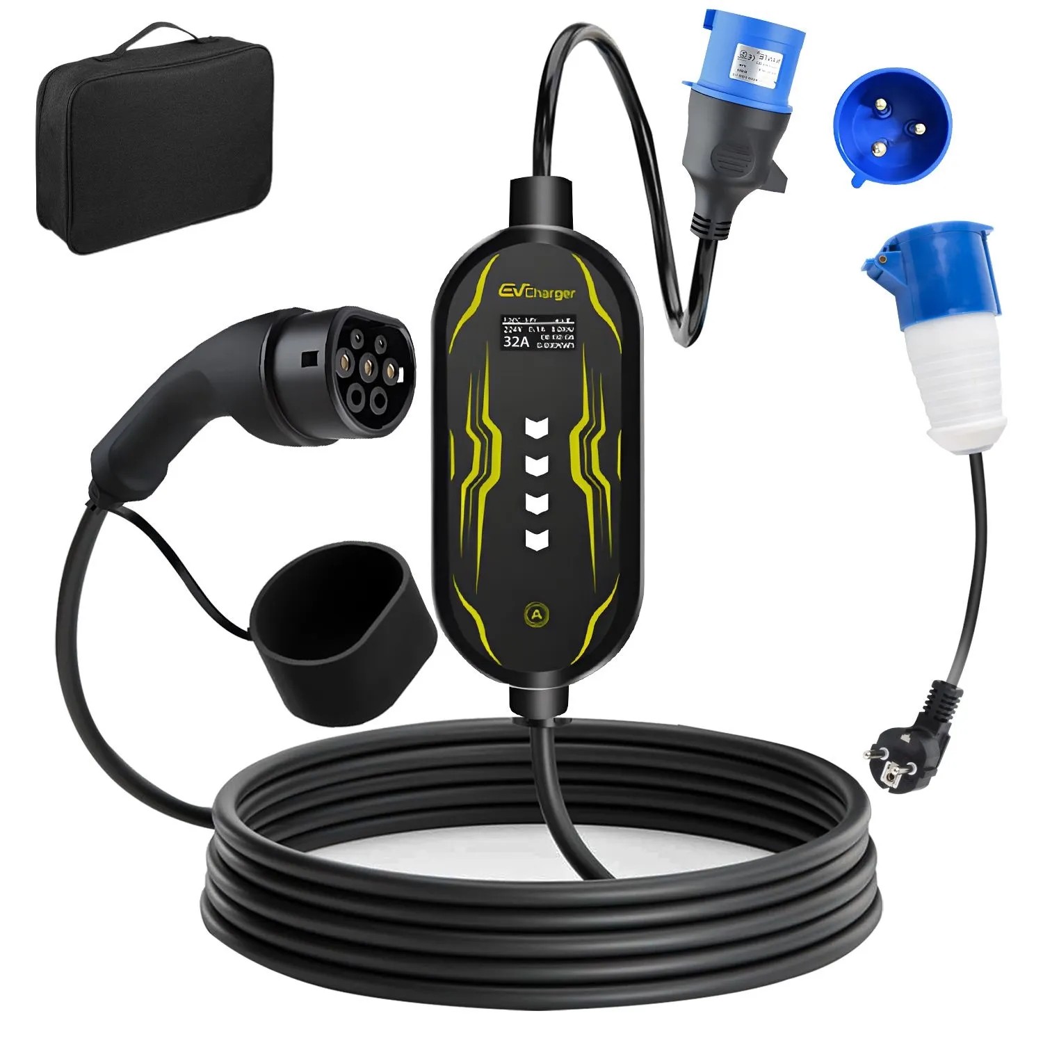 Junsun Ev Ladegerät 7Kw 5M Kabel Typ 2 1-Phasig 6-32A Smart App-Steuerung Inkl Tasche Und Adapter