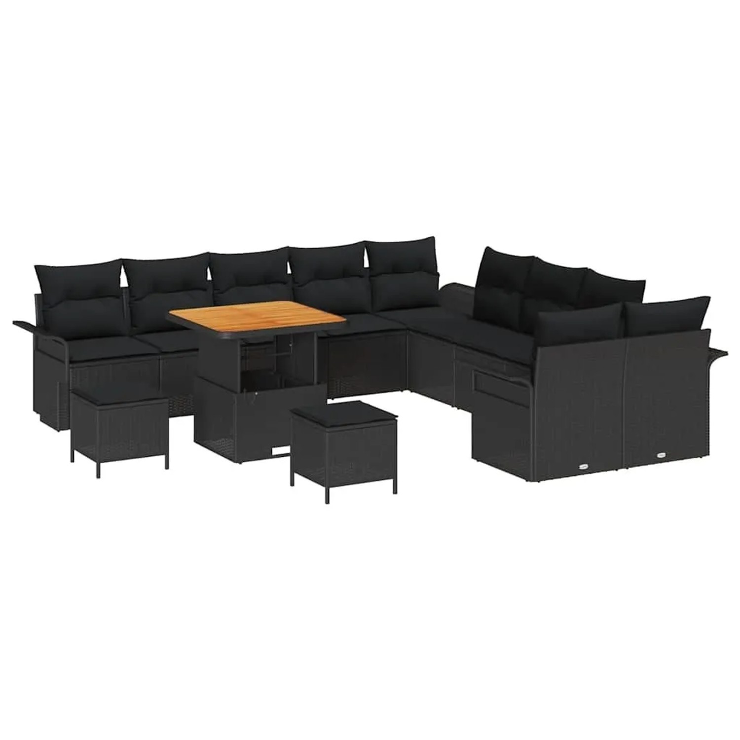 vidaXL Garten-Sofa-Set mit Kissen mit Speicher 13-Tlg Schwarz 3364139