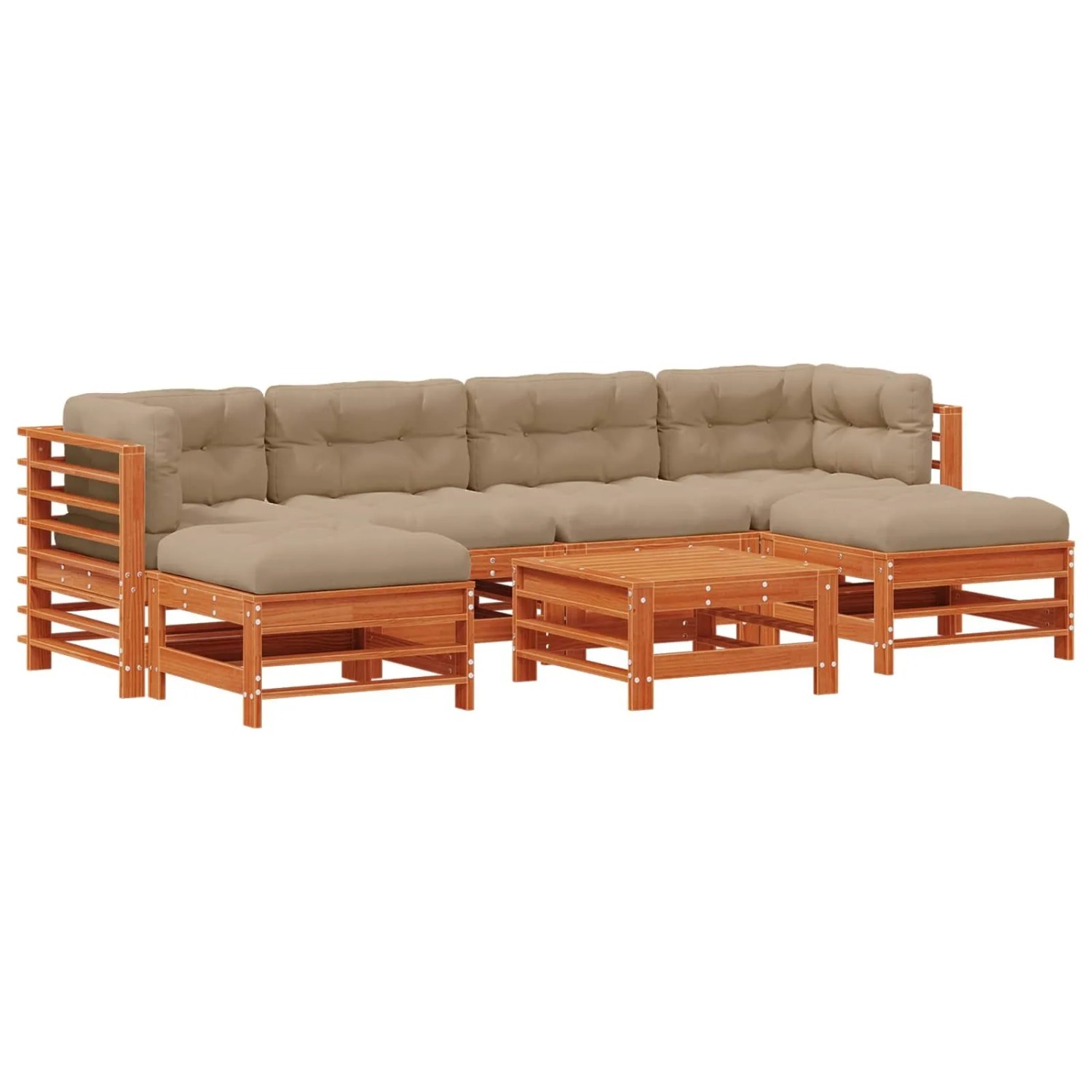vidaXL Garten-Lounge-Set 7-Tlg Wachsbraun Massives Kiefernholz 3418103
