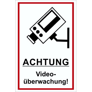 Warnschild Achtung Videoüberwachung, 30x20 cm, zur Kennzeichnung videoüberwachter Bereiche.