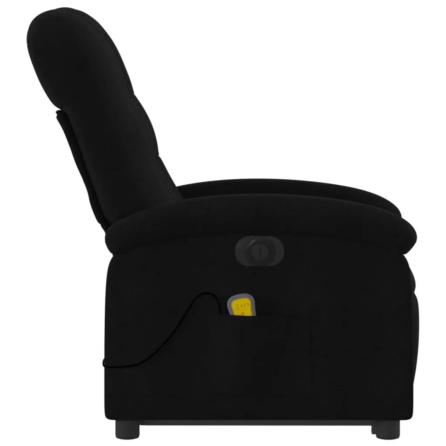 Schwarzer vidaXL Massagesessel mit Aufstehhilfe, Stoff, Seitenansicht.