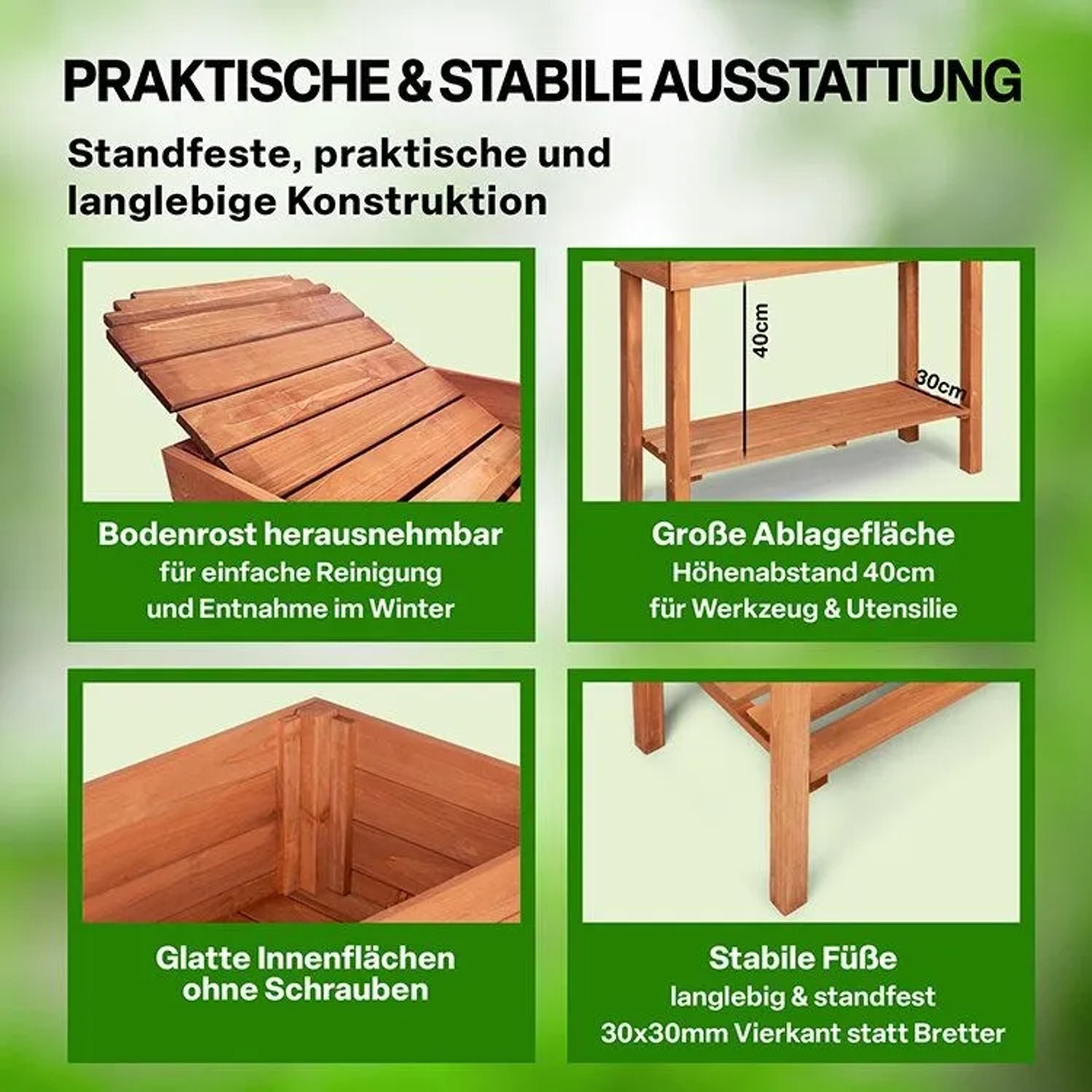 TTL Garden Hochbeet aus Tannenholz, braun, mit Ablagefach, ideal für Balkon und Terrasse.