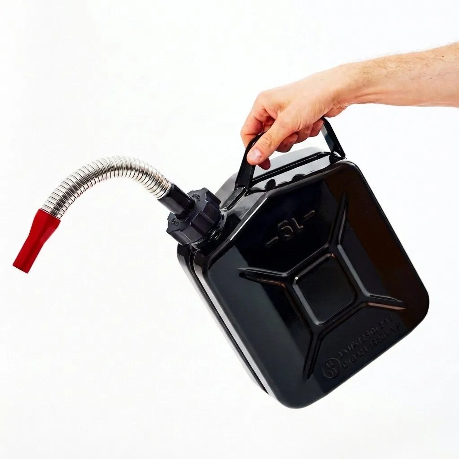BW Kraftstoffkanister Metall Benzinkanister 5 Liter mit Schraubverschluss mit Ausgießer Schwarz RAL 9005 TÜV-geprüft Made in Europe