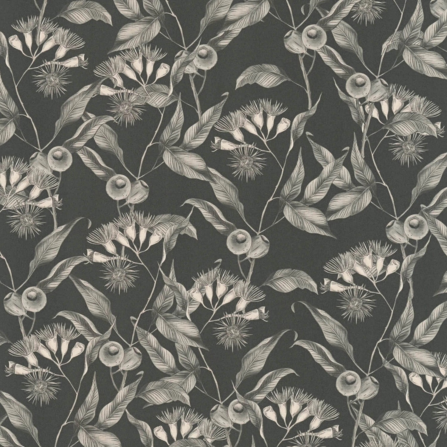 PROFHOME 394302-GU Blumen Tapete Floral Matt Schwarz Weiß Grau 0,53 m x 10, günstig online kaufen