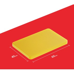 Gelbe Bauheld Unterlegplatte aus Kunststoff, 60x40x1 mm, für Fenster-Zubehör.