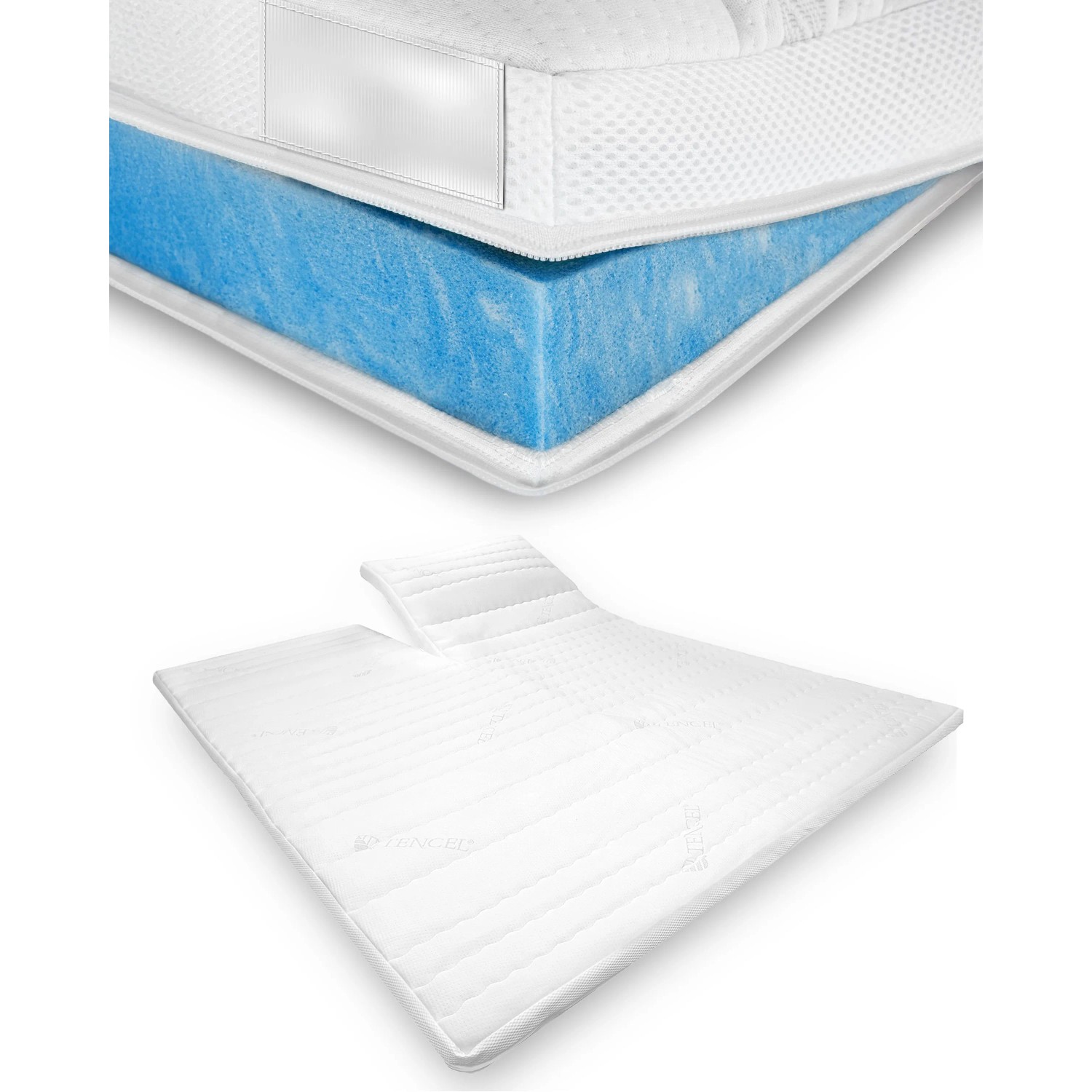 AM Qualitätsmatratzen Premium Split Gel Topper RG50 Made in Germany mit Lyocell Bezug & Anti-Rutsch 200x220cm