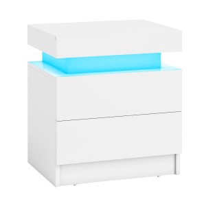 Costway Nachttisch LED mit 2 Schubladen 45 x 35 x 52cm Weiß