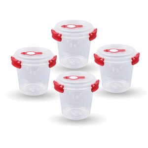 4er-Set Bestlivings Joghurt Frischhalteboxen, 0,64L, rot, mit luftdichtem Deckel.