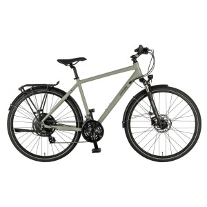 Graues Prophete Trekkingrad Entdecker 500 Herrenrad mit 28 Zoll Reifen und Gepäckträger.