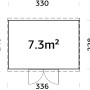 Grundriss Palmako Holz-Gartenhaus Pultdach, 330x228 cm, 7,3 m² Fläche.