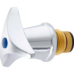 Trecorngriff mit Oberteil, 21 mm (G 1/2), zur Regulierung der Kaltwassermenge, aus Metall, silberfarben.