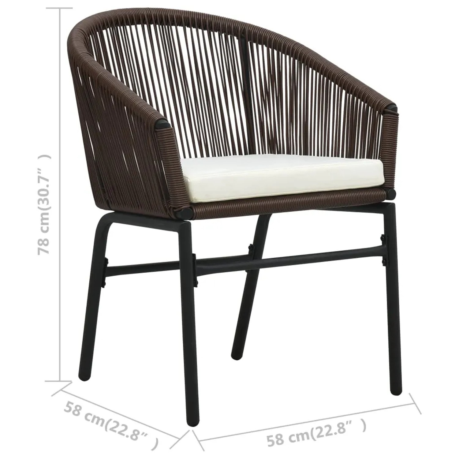 Brauner Rattan-Gartenstuhl mit cremefarbenem Kissen, Teil des vidaXL Bistro-Sets.