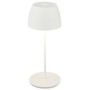 Weiße Brilo LED Akku Tischleuchte Serina Mini, 20 cm hoch, für den Außenbereich.