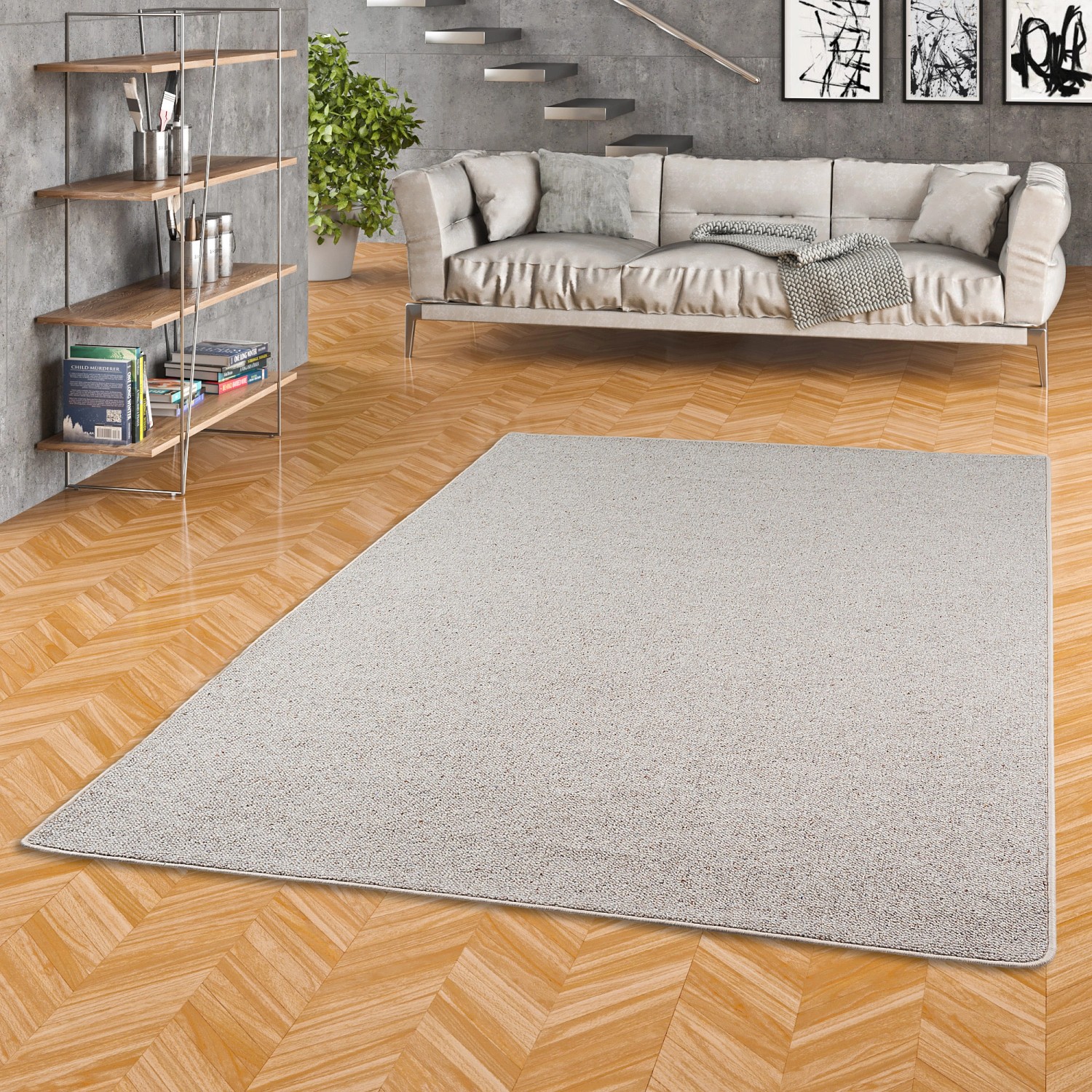 Grauer Snapstyle Natur Teppich aus Wolle, Berber-Stil, 80x240cm. Kurzflorteppich im Wohnraum.