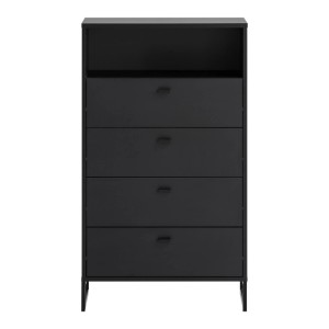 Schildmeyer Highboard Janne, schwarz matt, mit 4 Schubladen und offenem Fach.