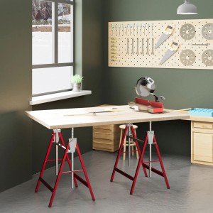 HOMCOM Arbeitsbock aus Stahl, rot, höhenverstellbar, als 2er-Set für Werkstatt und Hobby.