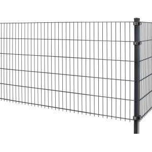 Anthrazitfarbener Doppelstabmattenzaun aus Metall, 83x201 cm, für Garten- und Grundstücksbegrenzung.