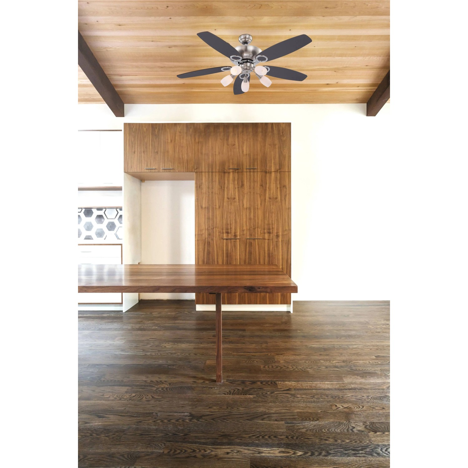 GLOBO Deckenventilator Jerry 130 cm mit Beleuchtung, Nickel matt, Graphit/Buche