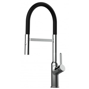 VIZIO Küchenarmatur verchromt/schwarz mit Handbrause und schwenkbarem Auslauf.