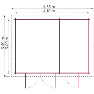 Grundriss Kiehn-Holz Gartenhaus KH 28-013, 410x300 cm, unbehandeltes Holz.