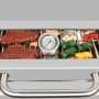 EL Fuego Gasgrill Jesolo, schwarz-silber, mit Grillgut und Thermometer auf Edelstahlrost.