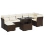 Braune 8-tlg. vidaXL Garten-Sofagarnitur aus Rattan mit cremeweißen Kissen und Tisch.