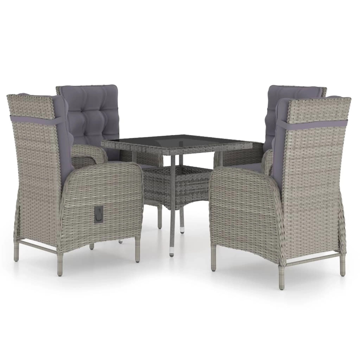 vidaXL 5-Tlg Garten-Essgruppe Poly Rattan und Glas Grau 3058524