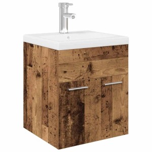 vidaXL Waschbeckenunterschrank mit Einbaubecken und Wasserhahn im Altholz-Design.
