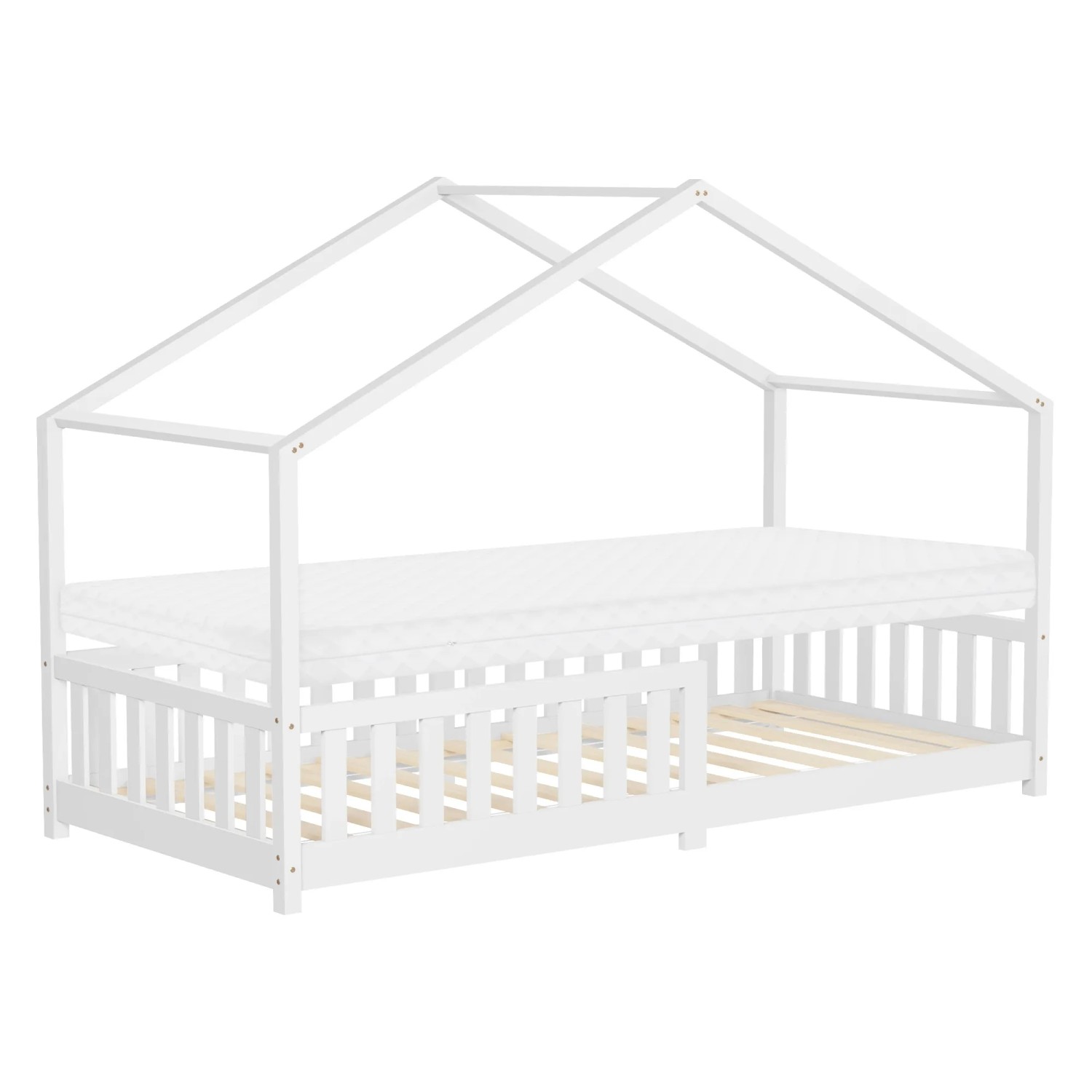 ML-Design Hausbett mit Matratze 90x200 cm H10cm Weiß aus Kiefernholz
