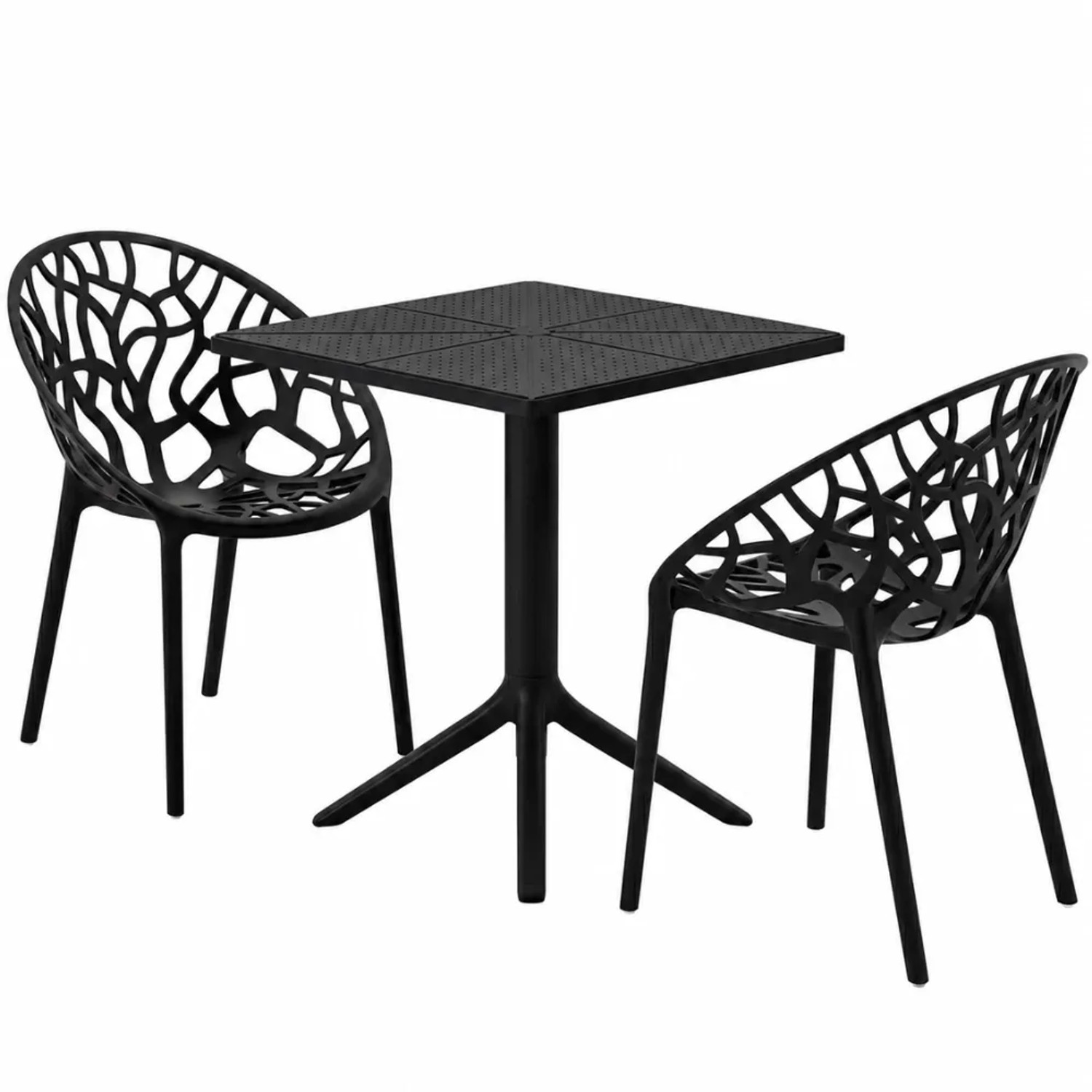 DELUKE Gartenmöbel-Set SOFIA mit 2 Stühlen 180x180x80cm Kunststoff Schwarz Balkonset Gartenset Tisch mit Stühlen Bistroset Outdoor