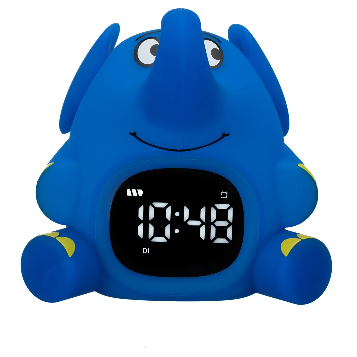 Blauer DieMaus Lichtwecker im Elefant-Design für Kinder, mit digitaler Zeitanzeige.