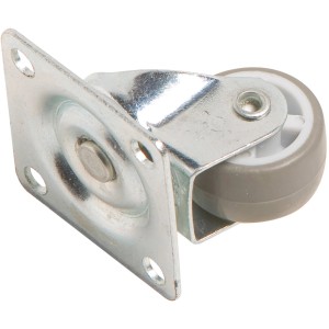 Möbel-Lenkrolle mit grauem Softrad, 25 mm Durchmesser, Tragkraft 15 kg.