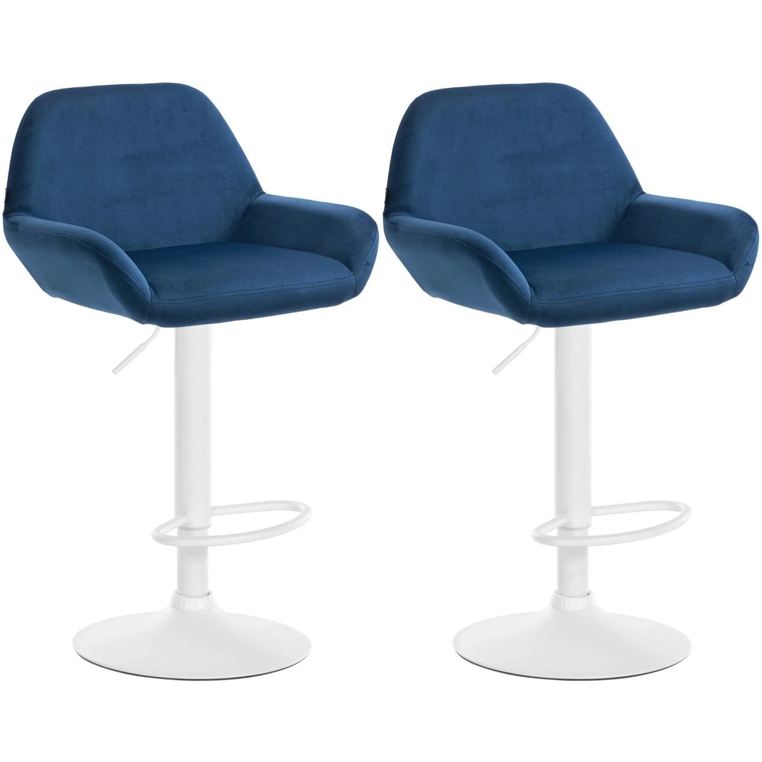 CLP 2er Set Barhocker Braga Samt Metall Matt Weiss/Blau