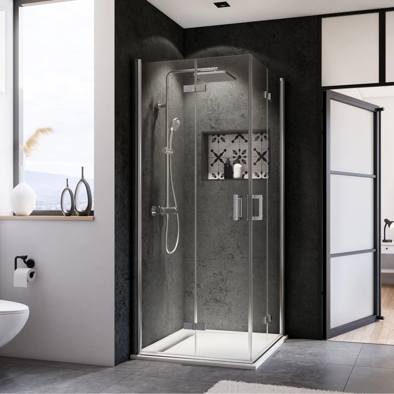 Thumbnail - Breuer Duschkabine Panorama Eckeinstieg Drehfalttür mit Festteil 202,4 x 90 cm