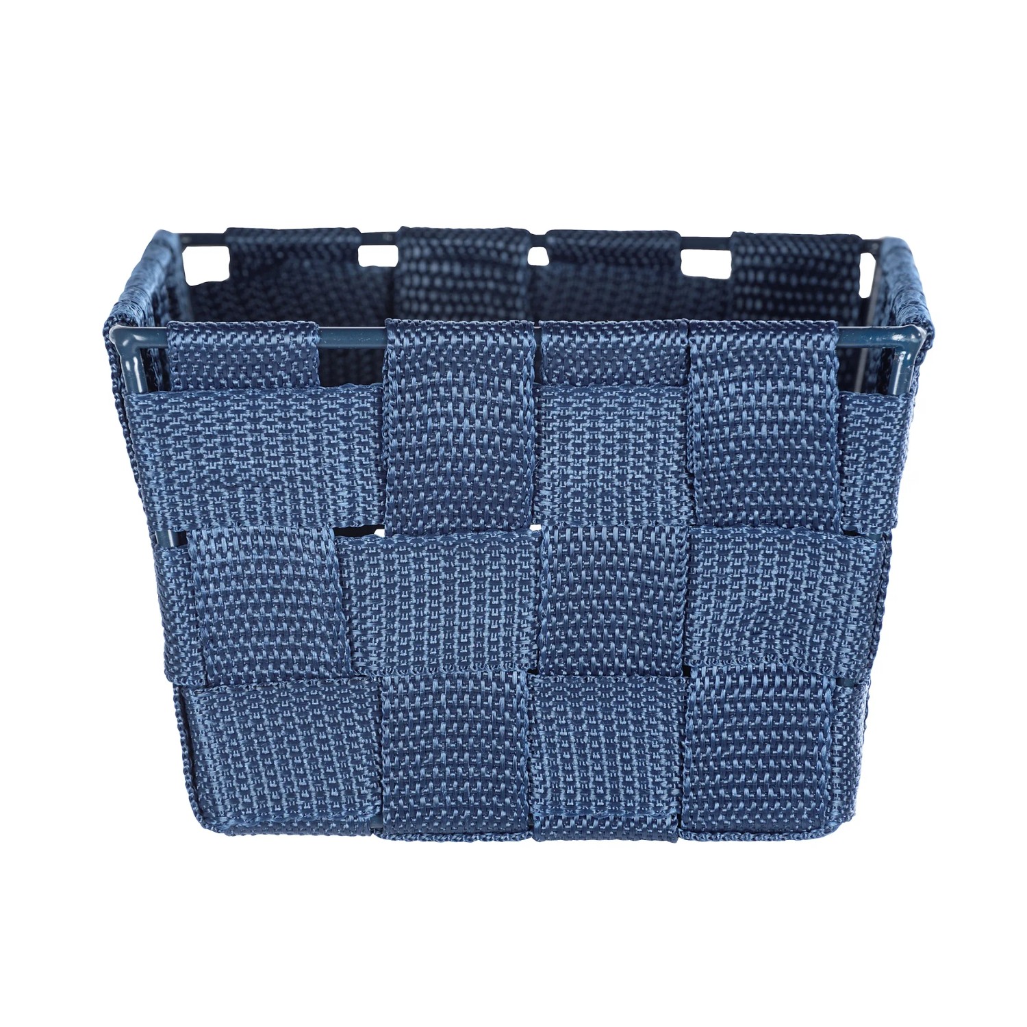 Wenko Aufbewahrungskorb Adria Mini, dunkelblaues Kunststoff-Geflecht, 19x9x14 cm.