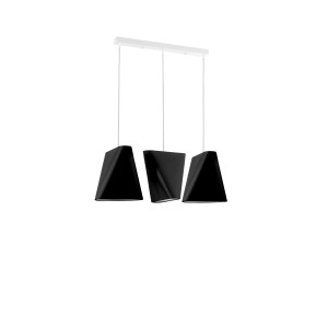 Schwarzer Sollux Lighting Kronleuchter Blum 3 mit drei Lampenschirmen im minimalistischen Design.